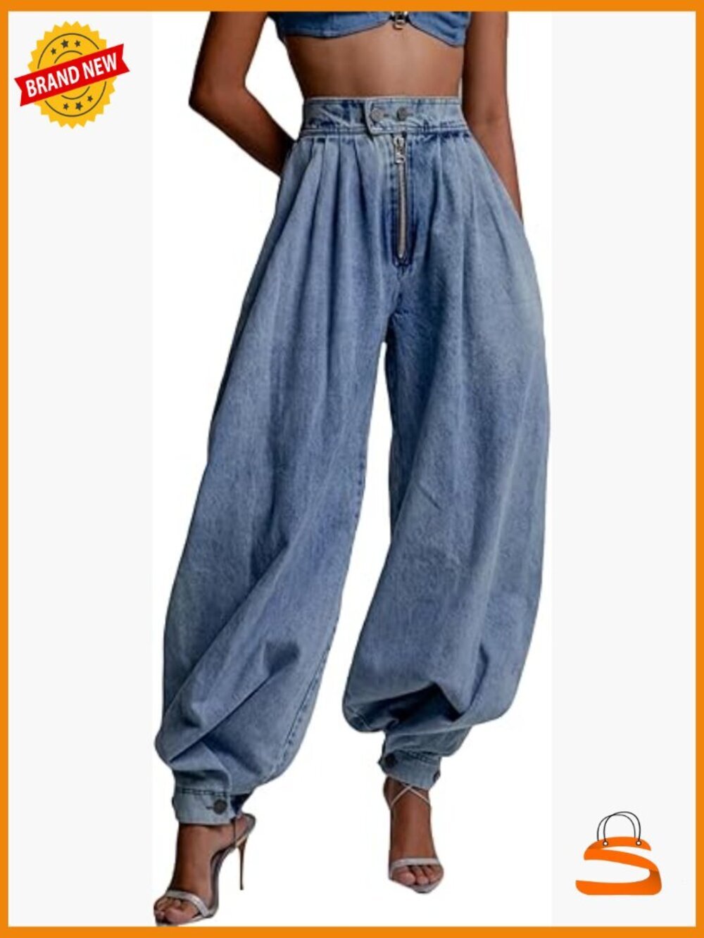 High Waisted Wide Leg Harem Jeans Baggy Vintage Denim Pants Casual